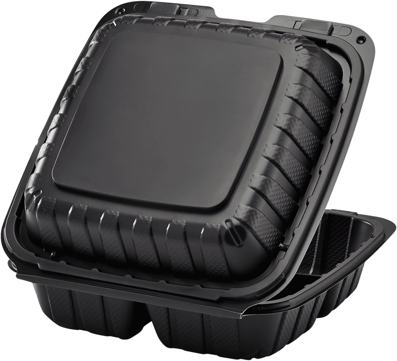 KARAT 8x8x3 Medium Black Mineral Filled Clamshell Hinged Container 3-Compartment 200/CS