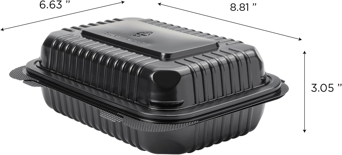 KARAT 9x6x3 Large Black Mineral Filled Clamshell Hinged Container 250/Case
