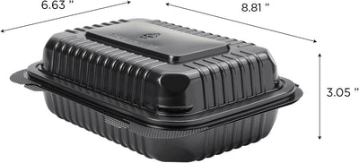 KARAT 9x6x3 Large Black Mineral Filled Clamshell Hinged Container 250/Case