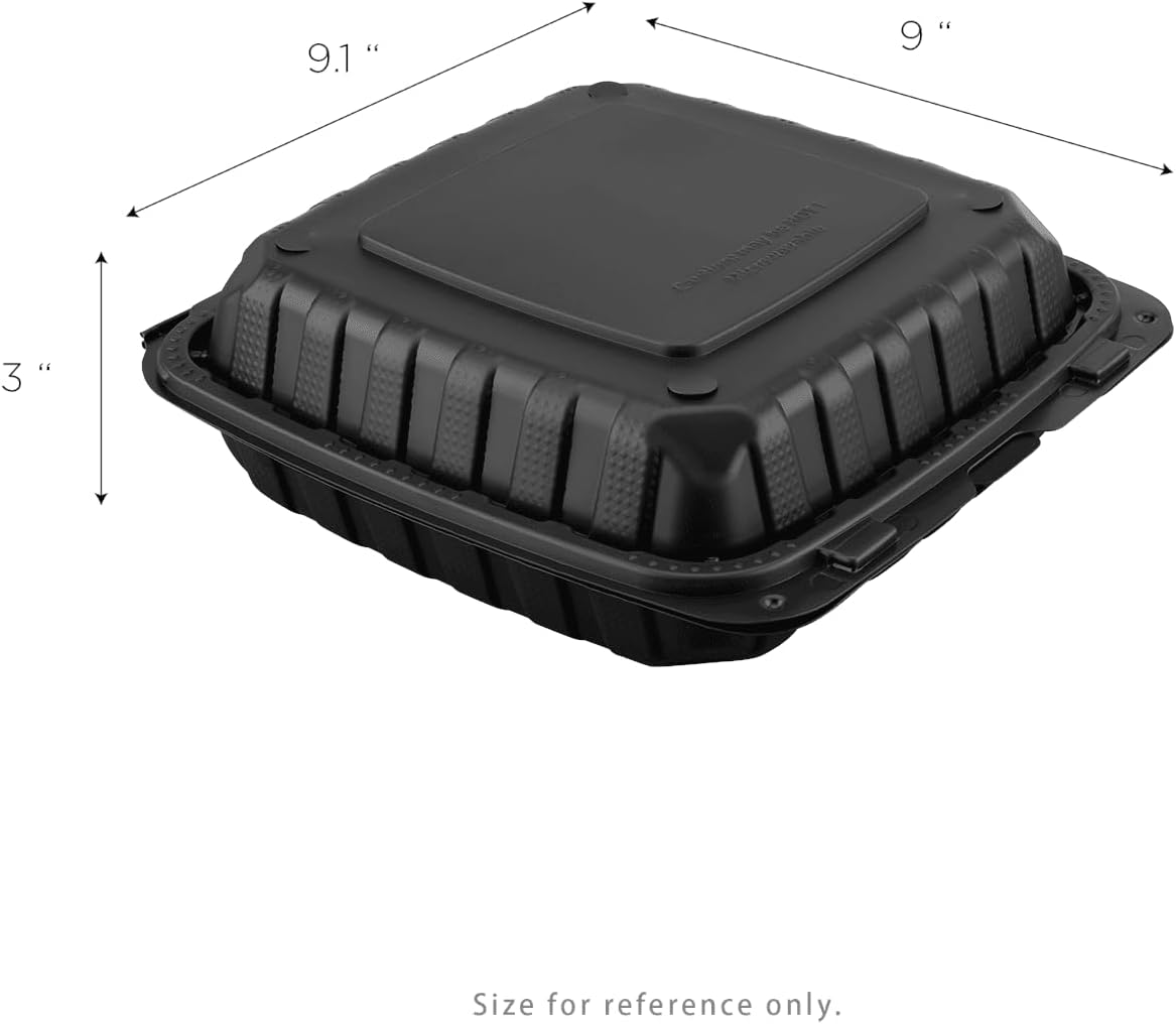 KARAT 9x9x3 Large Black Mineral Filled Clamshell Hinged Container 120/CS