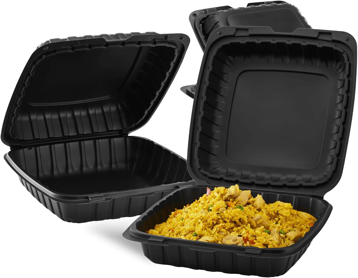 KARAT 9x9x3 Large Black Mineral Filled Clamshell Hinged Container 120/CS