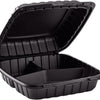 KARAT 9x9x3 Large Black Mineral Filled Clamshell Hinged Container  3-Compartment 120/CS