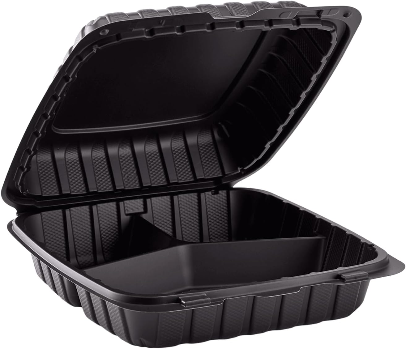 KARAT 9x9x3 Large Black Mineral Filled Clamshell Hinged Container  3-Compartment 120/CS