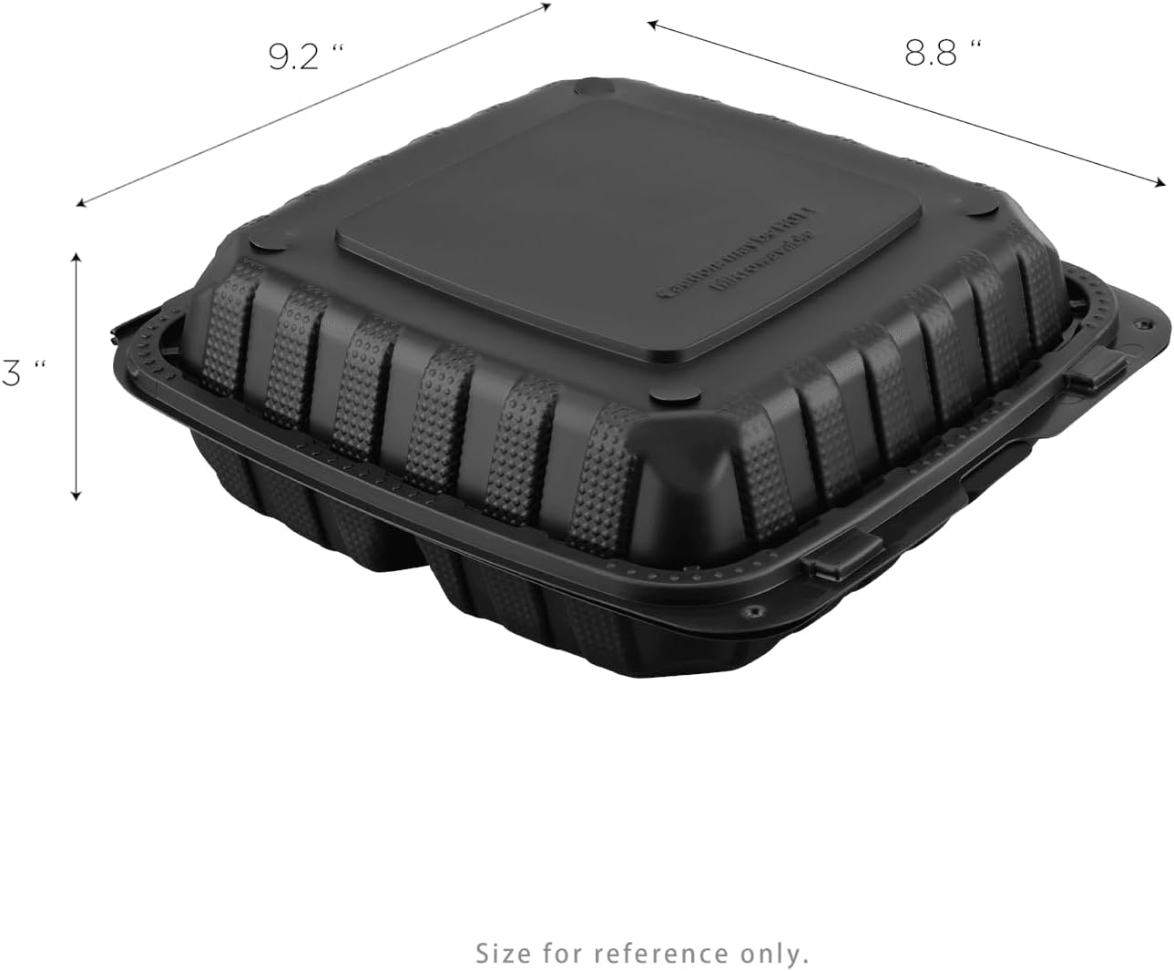 KARAT 9x9x3 Large Black Mineral Filled Clamshell Hinged Container  3-Compartment 120/CS