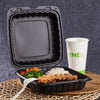 KARAT 9x9x3 Large Black Mineral Filled Clamshell Hinged Container  3-Compartment 120/CS