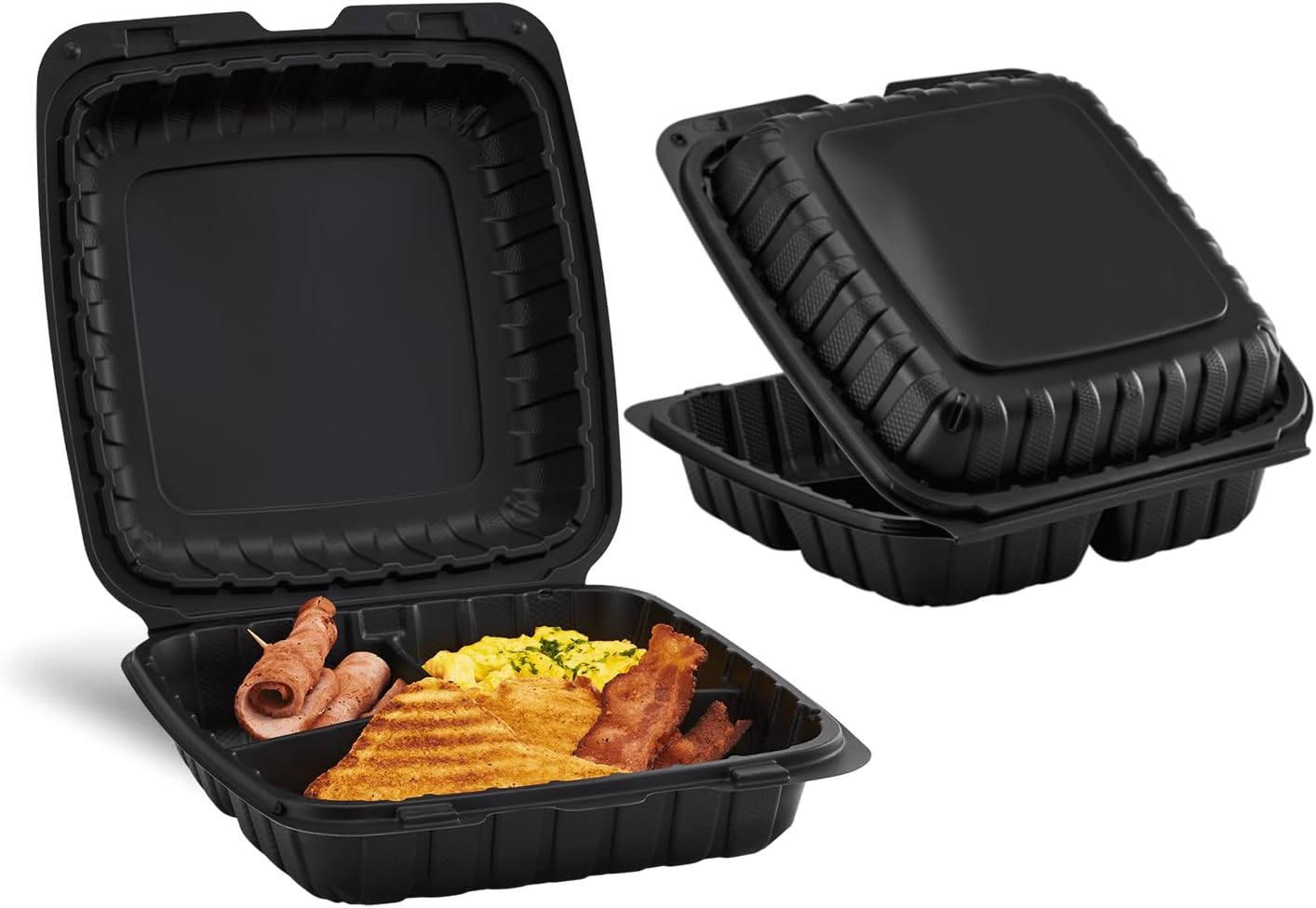 KARAT 9x9x3 Large Black Mineral Filled Clamshell Hinged Container  3-Compartment 120/CS
