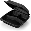KARAT 9x9x3 Large Black Mineral Filled Clamshell Hinged Container  3-Compartment 120/CS