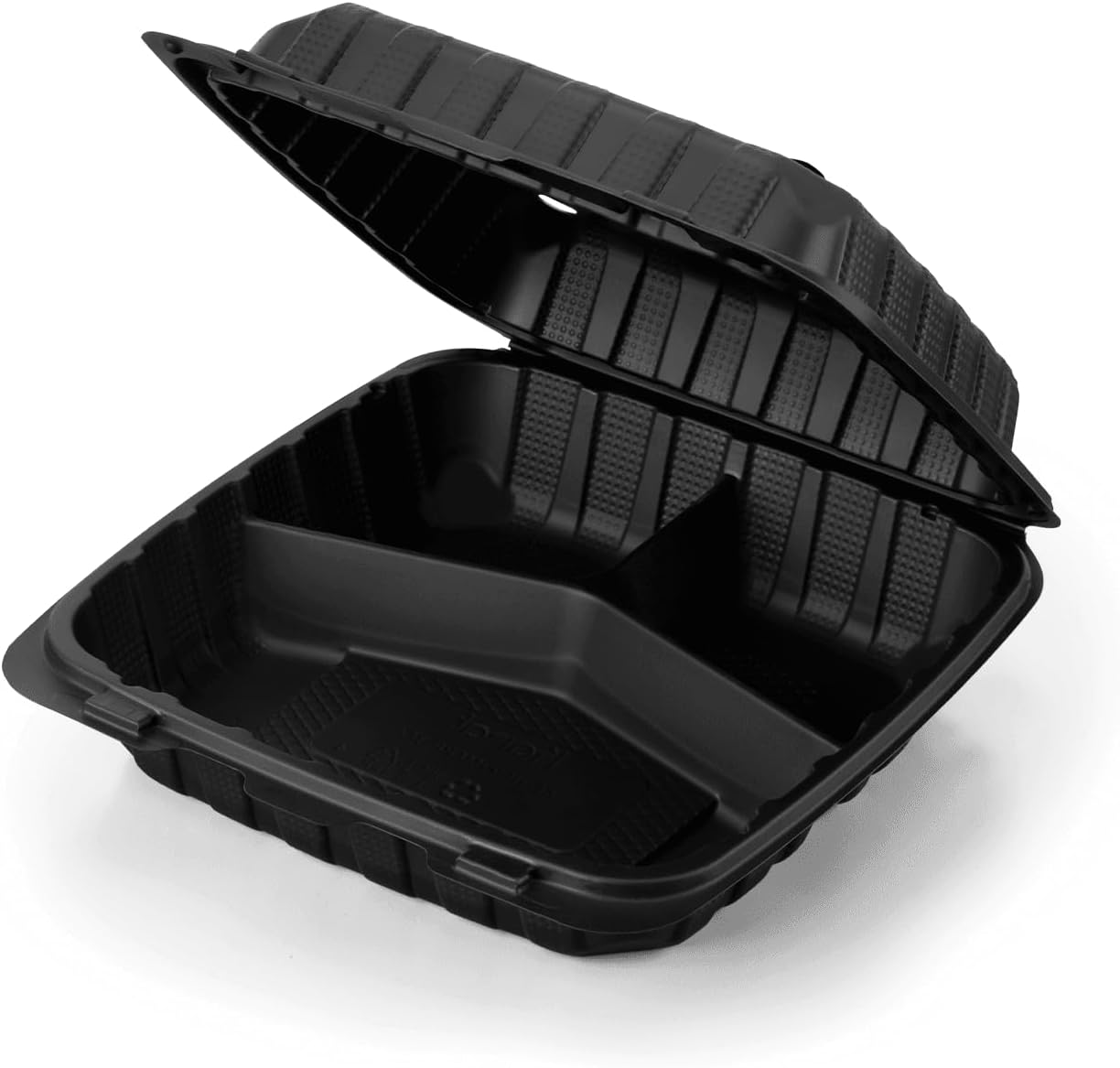 KARAT 9x9x3 Large Black Mineral Filled Clamshell Hinged Container  3-Compartment 120/CS