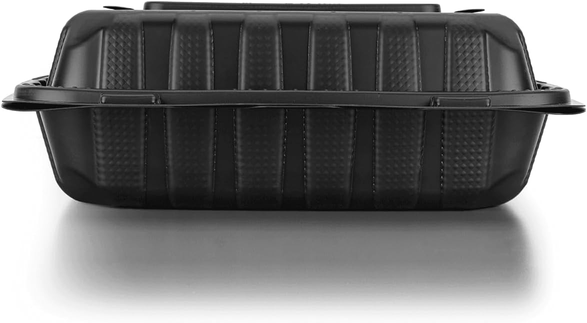 KARAT 9x9x3 Large Black Mineral Filled Clamshell Hinged Container  3-Compartment 120/CS