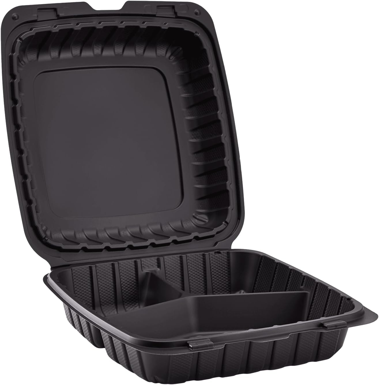 KARAT 9x9x3 Large Black Mineral Filled Clamshell Hinged Container  3-Compartment 120/CS