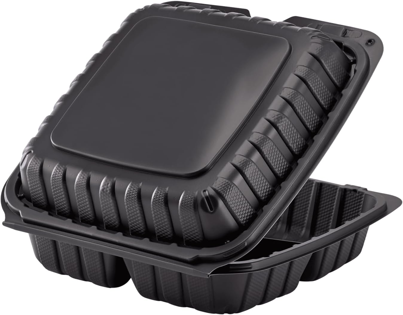 KARAT 9x9x3 Large Black Mineral Filled Clamshell Hinged Container  3-Compartment 120/CS