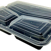 38 oz. Large 3-Compartment Rectangular Black Container w/Lid Combo 150/Case