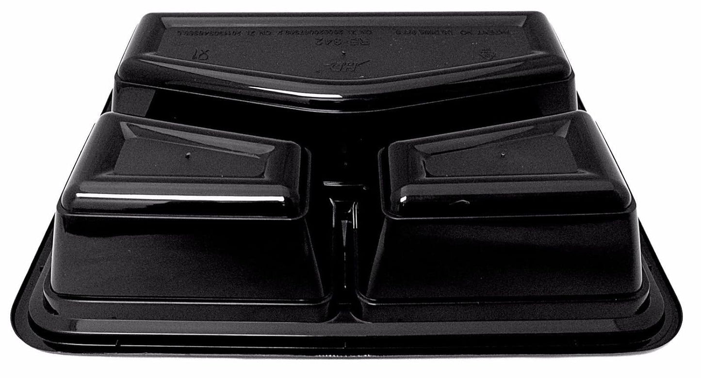 38 oz. Large 3-Compartment Rectangular Black Container w/Lid Combo 150/Case