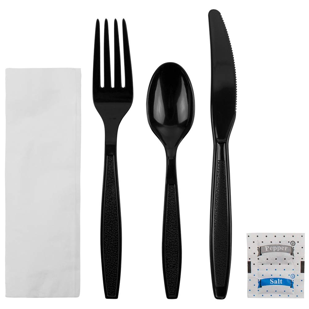 Heavy-Weight Black Cutlery Kit 6 Pieces PS - 250/Case
