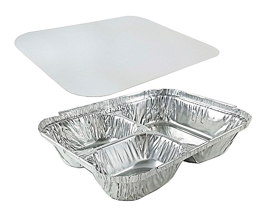 Handi-Foil 3-Compartment Oblong Pan w/Board Lid 