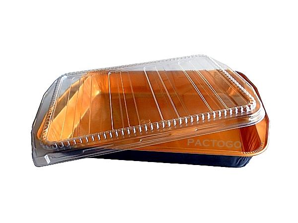 Extra-Large Rectangular Black and Gold Entrée Pan w/Clear Dome Lid