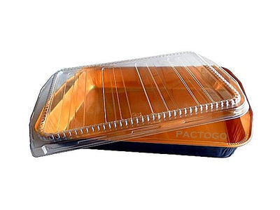 Extra-Large Rectangular Black and Gold Entrée Pan w/Clear Dome Lid