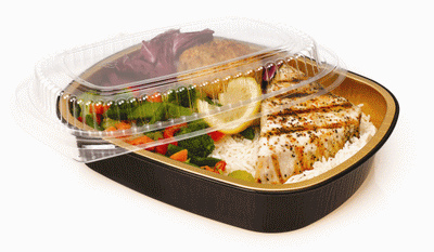 4 lb. Large Black and Gold Entrée Foil Pan w/Clear Dome Lid 50/CS