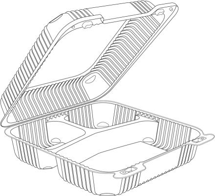 9" Medium Clear Hinged 3 Compartment Container