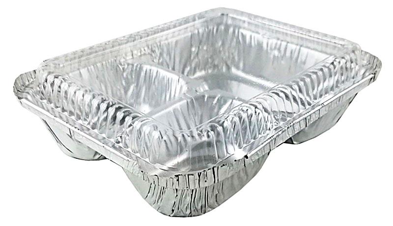 3 Compartment Oblong Take-Out Foil Pan w/Dome Lid