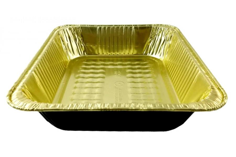 Handi-Foil Half-Size Deep Black & Gold Steam Table Foil Pan 100/CS