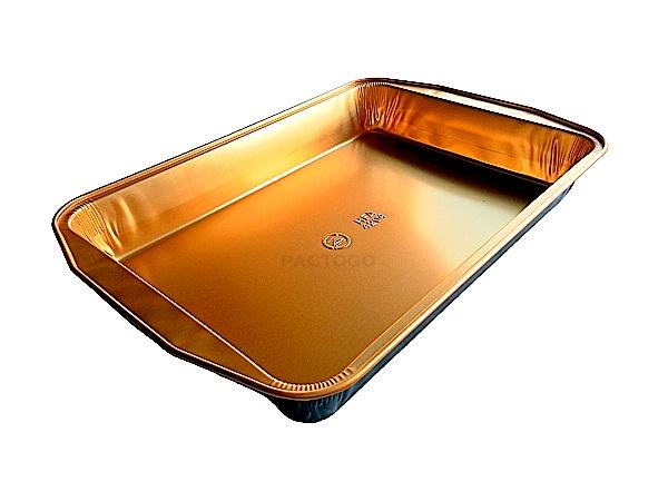 Extra-Large Rectangular Black and Gold Entrée Pan w/Clear Dome Lid