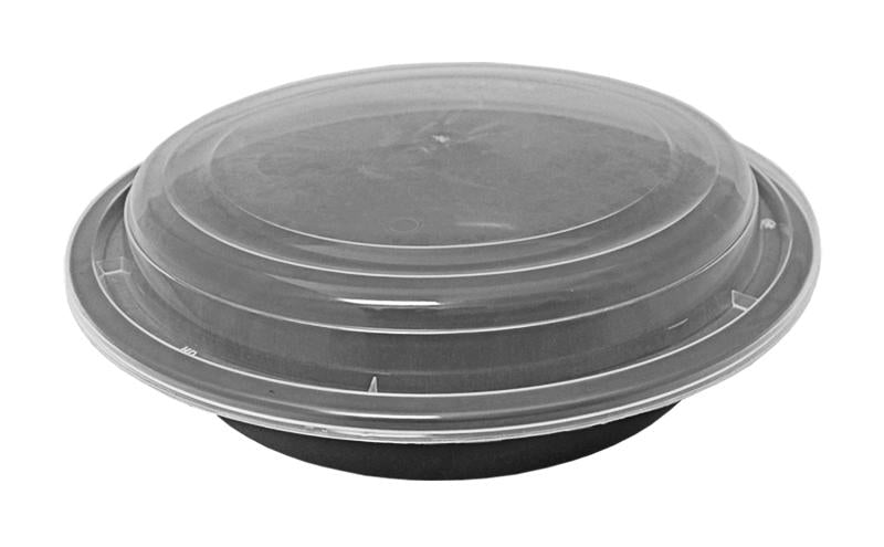 24 oz. 7" Round Black Container w/Lid Combo 150/CS