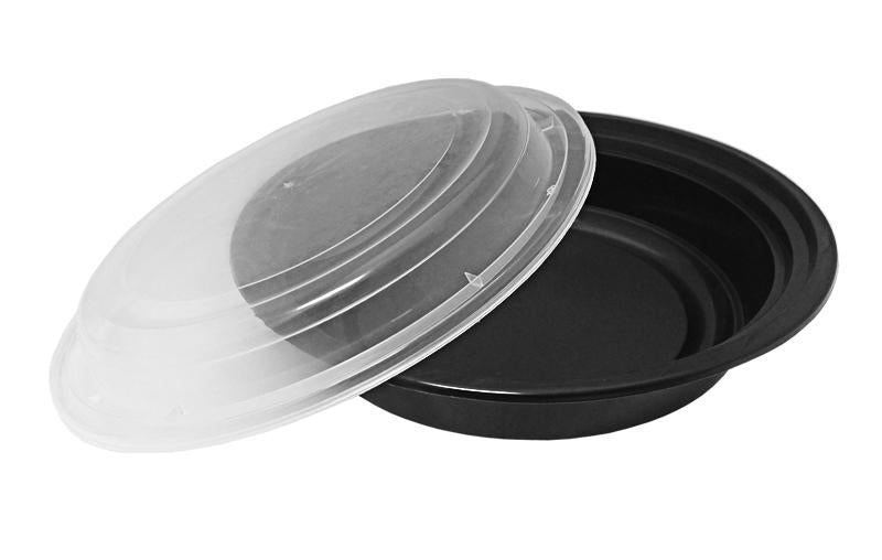 24 oz. 7" Round Black Container w/Lid Combo 150/CS