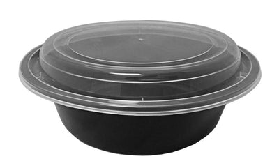 32 oz. 7" Round Black Container w/Lid Combo 150/CS