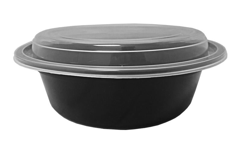 32 oz. 7" Round Black Container w/Lid Combo 150/CS