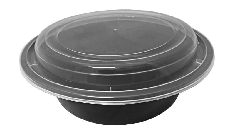 32 oz. 7" Round Black Container w/Lid Combo 150/CS
