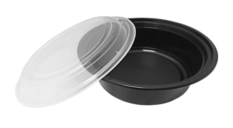 32 oz. 7" Round Black Container w/Lid Combo 150/CS
