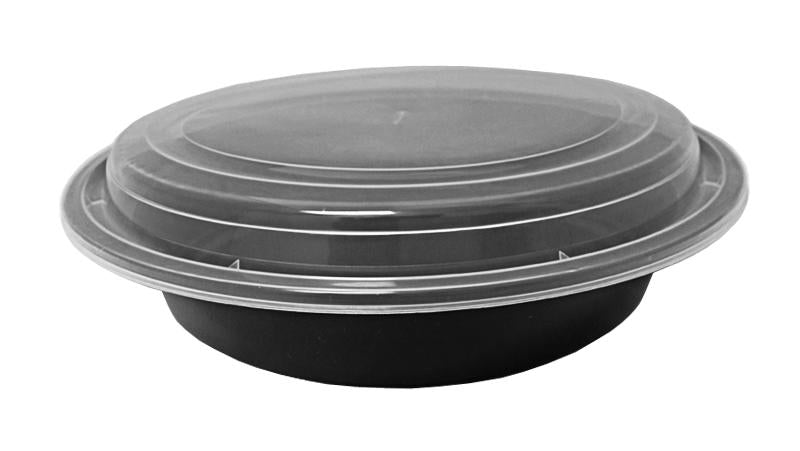 48 oz. 9" Round Black Container w/Lid Combo 150/CS