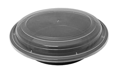 48 oz. 9" Round Black Container w/Lid Combo 150/CS