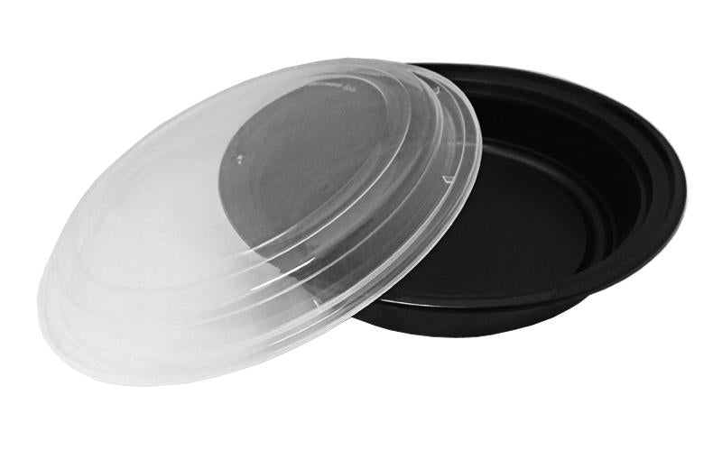 48 oz. 9" Round Black Container w/Lid Combo 150/CS