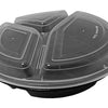 39 oz. Round Black 9" Container 3 Compartment w/Lid Combo 150/CS