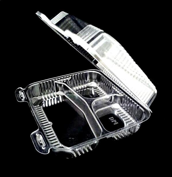 8" Medium Clear Hinged 3-Compartment Container