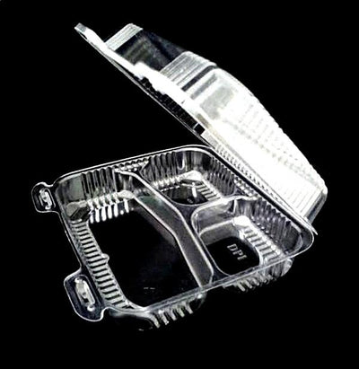 8" Medium Clear Hinged 3-Compartment Container