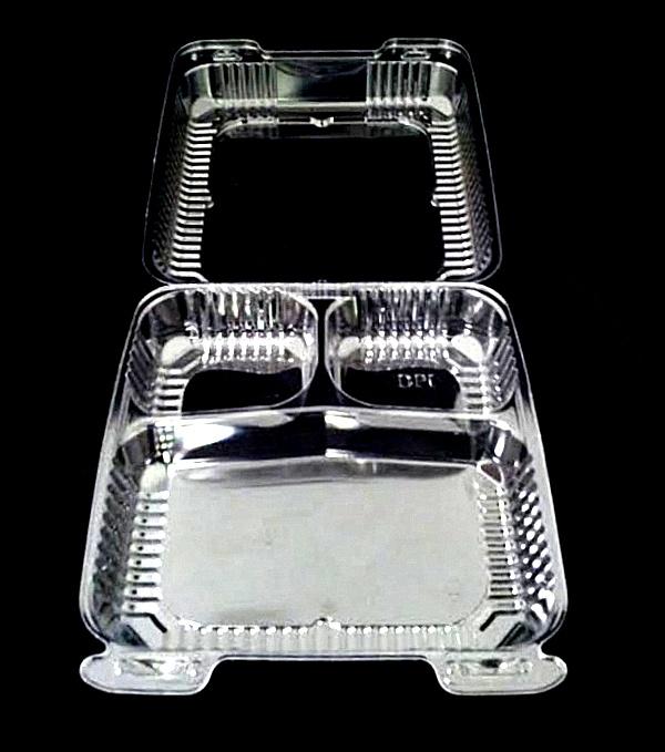9" Medium Clear Hinged 3 Compartment Container